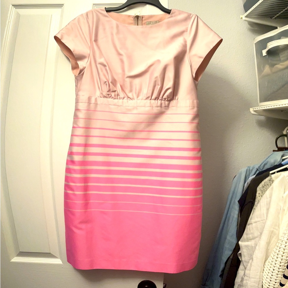 Ted Baker pink dress. Size 3 (about an 8-10). Rose gold zipper.